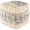 Unknown1 Farmhouse 18-inch Cube Pouf Cream Grey Khaki Textured French Country Cotton Polyester Single Handmade view 1