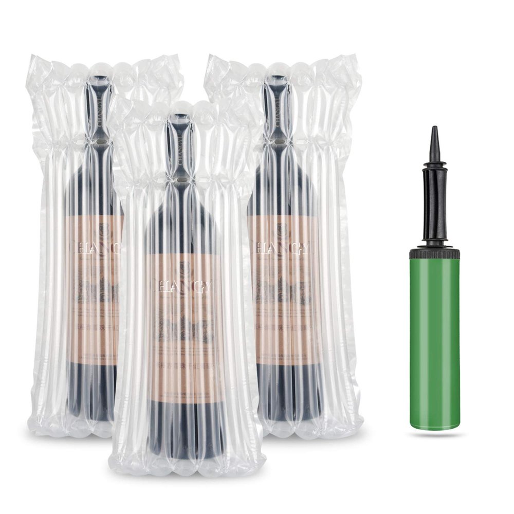 Wine Bottle Protector Bags, LIVEBAY Inflatable Bags for Wine, 50 Pack Inflatable Air Column Cushion Bags with Pump for Safe Transportation of Glass Bottles in Airplane Cushioning