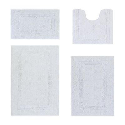 Better Trends Toilet Rugs U Shaped Rug Sets White Bathmat, Contour Toilet Base Reversible Super Soft, Cotton Rug Water Absorbent Machine Washable for Bathroom Floor Decor, Door, Lux Collection