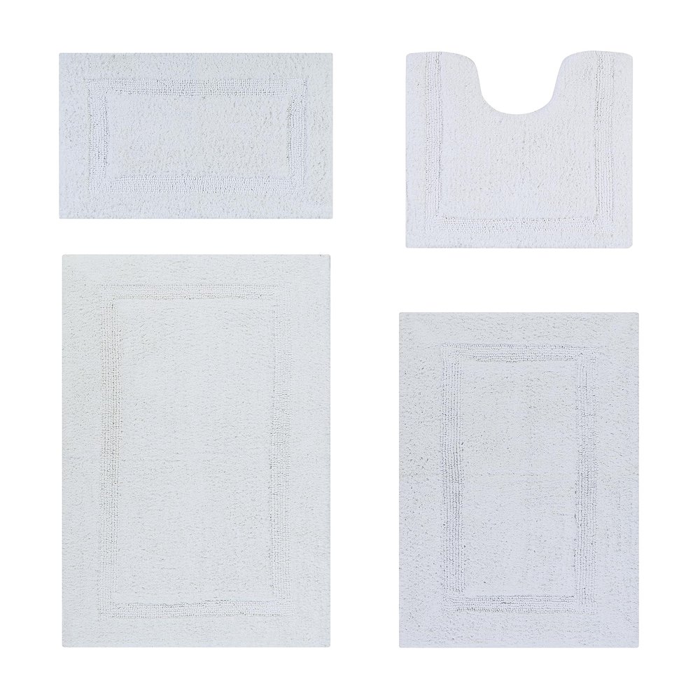 Better Trends Toilet Rugs U Shaped Rug Sets White Bathmat, Contour Toilet Base Reversible Super Soft, Cotton Rug Water Absorbent Machine Washable for Bathroom Floor Decor, Door, Lux Collection