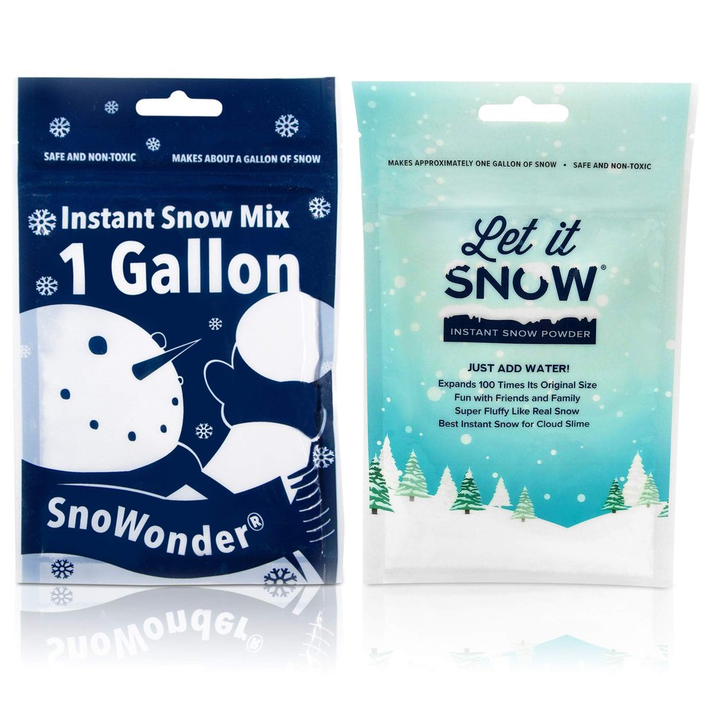 Let it Snow and SnoWonder Instant Snow Powder for Slime and Holiday Decorations - Artificial Snow Mix Makes 2 Gallons of Fake Snow - Made in The USA