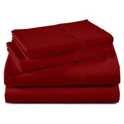 100% Giza Egyptian Cotton Split King Bed Sheets for Adjustable Beds 5 Piece Set, Ultra Soft, 16" Deep Pockets with All Around Elastic for a Snug Fit, Luxury Split King Size Bedding, Burgundy