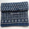 Blue Indigo Print Cotton Handmade Handblock Quilted Blanket Indian Cottodspread Kantha Indigo Print Beork Bohemian Bed Decor Block Throw Blanket Twin/King/Queen (California King 108X108 inches) view 2