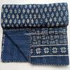 Blue Indigo Print Cotton Handmade Handblock Quilted Blanket Indian Cottodspread Kantha Indigo Print Beork Bohemian Bed Decor Block Throw Blanket Twin/King/Queen (California King 108X108 inches) view 3