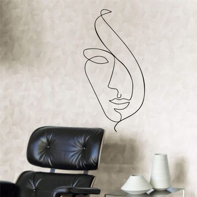 DEKADRON Line Wall Art, Abstract Face Metal Wall Art, Minimalist Art, Geometric Metal Wall Decoration, Home Decor, Geometric Wall Hangings (*18''W x 35'' H / 45x90 cm)