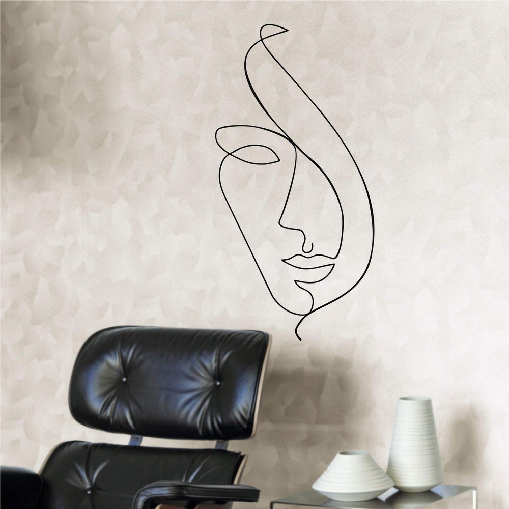 DEKADRON Line Wall Art, Abstract Face Metal Wall Art, Minimalist Art, Geometric Metal Wall Decoration, Home Decor, Geometric Wall Hangings (*18''W x 35'' H / 45x90 cm)