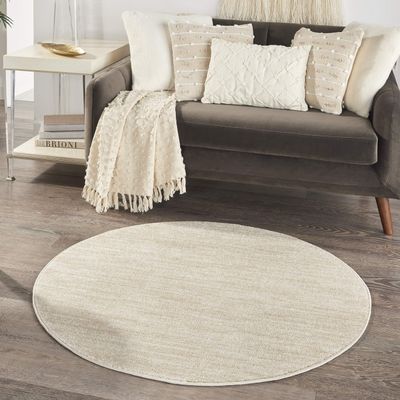 Nourison Home Essentials Indoor/Outdoor Ivory Beige 4' x Round Area Rug, Easy Cleaning, Non Shedding, Bed Room, Living Room, Dining Room, Backyard, Deck, Patio (4 Round)