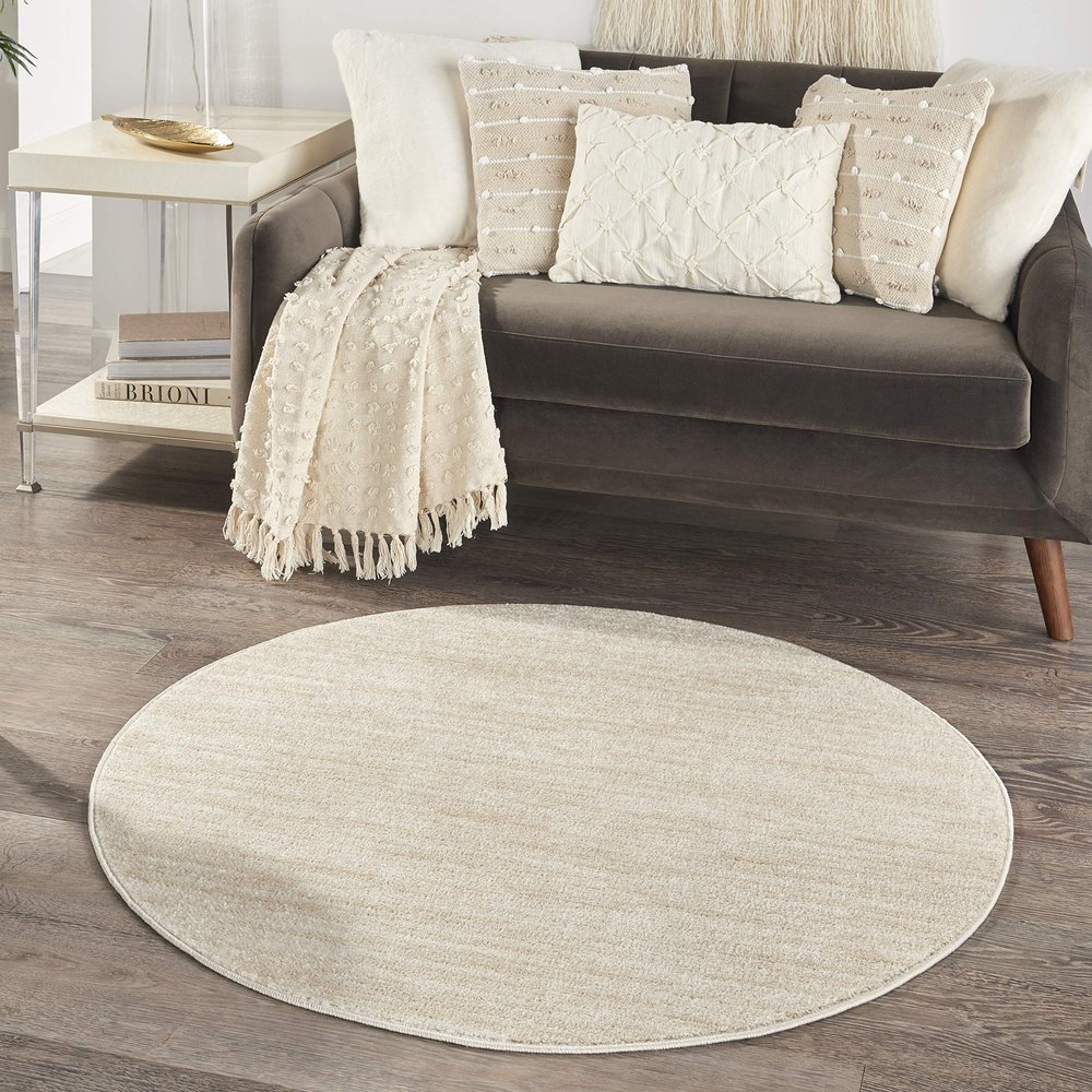 Nourison Home Essentials Indoor/Outdoor Ivory Beige 4' x Round Area Rug, Easy Cleaning, Non Shedding, Bed Room, Living Room, Dining Room, Backyard, Deck, Patio (4 Round)