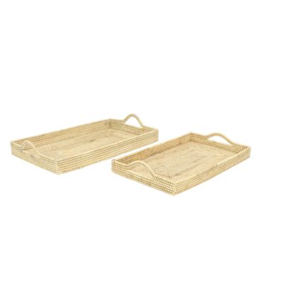 Unknown1 Handwoven Large Rectangular Natural Bamboo Trays Set of 2 26 X 16 3 Brown Rattan