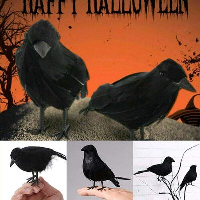 5X Halloween Crow Prop Black Realistic Ravens Feathered Spooky Party Home Decors