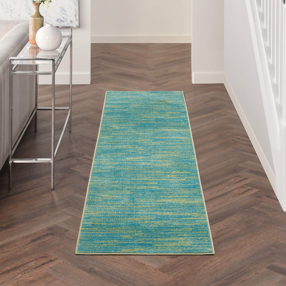 Nourison Home Nourison Essentials Blue Green 2'2" x 7'6" Area Rug - Easy Clean, Non Shedding, Bed Room, Living Room, Dining Room, Kitchen (8' Runner)