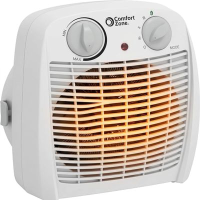 Comfort Zone CZ45E 750/1,500-Watt Fan-Forced Personal Heater with Adjustable Thermostat, Overheat Protection, Safety Tip-Over Switch, Energy Save Features, and Convenient Carry Handle, White