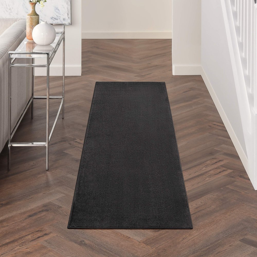 Nourison Home Nourison Essentials Black 2' x 6' Area Rug - Easy Clean, Non Shedding, Bed Room, Living Room, Dining Room, Kitchen (6' Runner)