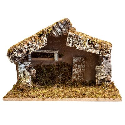 VILLAGE GIFT IMPORTERS Nativity Stable Creche for Christmas Nativity Scene Wood with Moss 12" x 7" x 9" Handmade in Italy