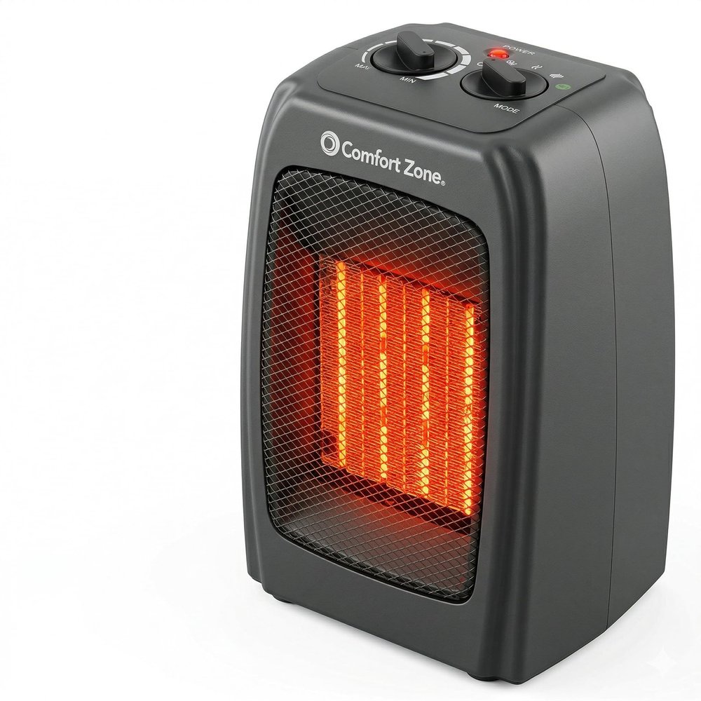 Comfort Zone CZ442E Personal Energy Save Ceramic Heater - 1500W Portable with Adjustable Thermostat, Tip-Over Switch & Overheat Protection, Black