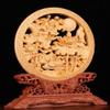 Natural Boxwood Carved Fengshui Folding Screen Salver Statue (Mandarin Duck Lotus) view 2