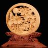 Natural Boxwood Carved Fengshui Folding Screen Salver Statue (Mandarin Duck Lotus) view 3