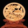 Natural Boxwood Carved Fengshui Folding Screen Salver Statue (Mandarin Duck Lotus) view 4
