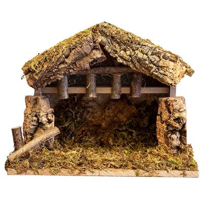 Village Nativity Wooden Stable Creche for Christmas Nativity Set, 10 inches x 5 inches x 8 inches, Made in Italy