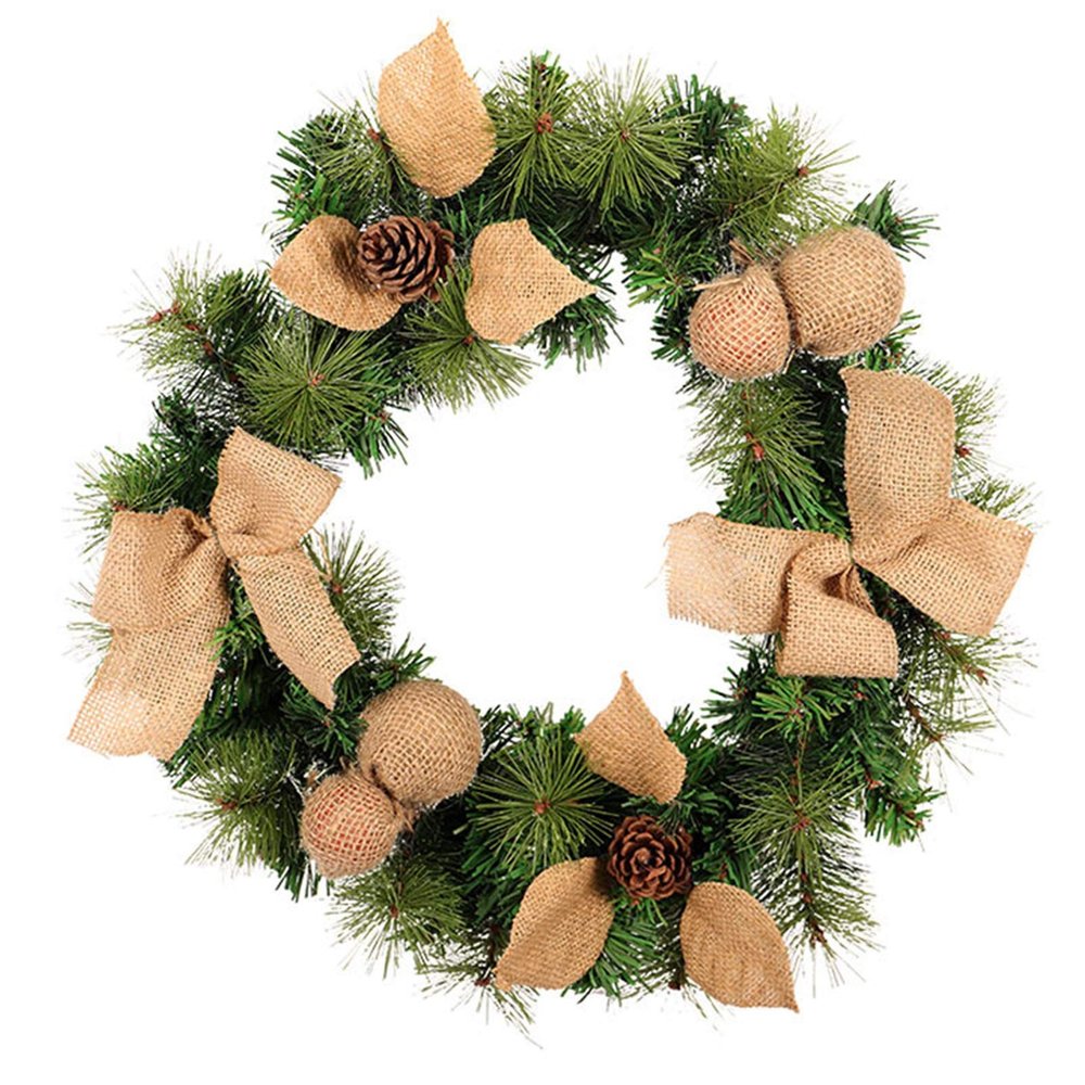 Wreath LIU- 17-inch Christmas, Decorated with Burlap and Pine Cones Rustic Front Door Home Farmhouse Wall Window Decoration