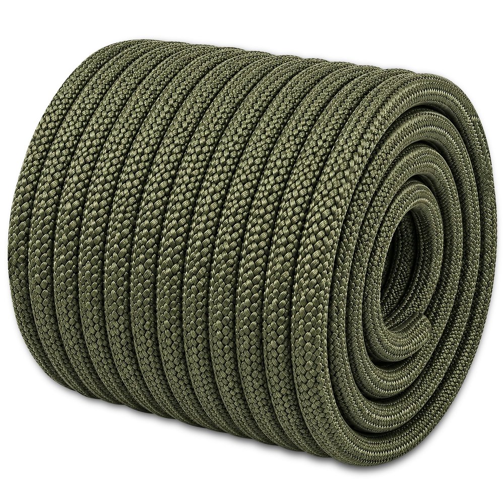 YUZENET Braided Polyester Arborist Rope (3/8 inch X 100 feet) High Strength Bull Rope for Tree Work Truck Securing Camping Swing, ArmyGreen