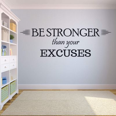 Be Stronger Than Your Excuses Workout Success Motivation Quote Wall Decal Fitness Healthy Determination Girls/Boys Sports Gym Home Living Room Decor Vinyl Wall Art Sticker Decoration Size (24x50 inch)