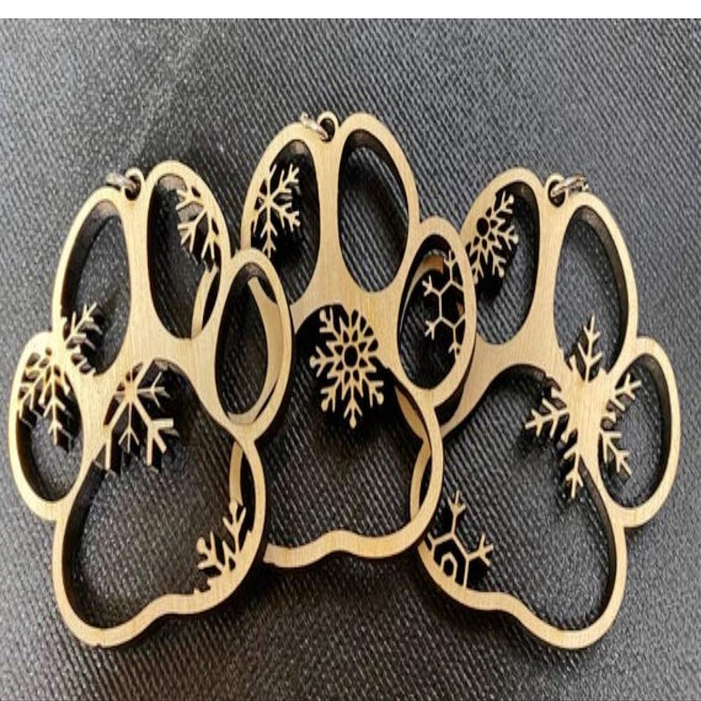 12 Paw Print Ornaments, Handmade Wood Ornaments,