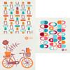 3-Pack EARTH-FRIENDLY European Compostable Sponge Cloths (aka) Swedish Dishcloths - Reusable + Washable MCM BORDEAUX/ORANGE on Natural (3-Pk Tiles + Pods + Bicycle in Bordeaux/Orange on Natural) view 1