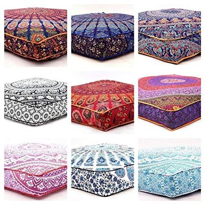 Apratim Mandala Floor Cushions Indian Tapestry 35X35 Inches Hippie Bohemian Floor Pillows Set of 3 pc