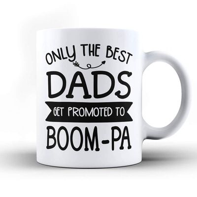 Boom-pa Grandpa Mug - 15oz White Mug, Best Dad's get Promoted to Boom-pa Great for new Grandpas or Grandfather, Grandparents Pregnancy Reveal & Birth Announcement Gift for New Baby