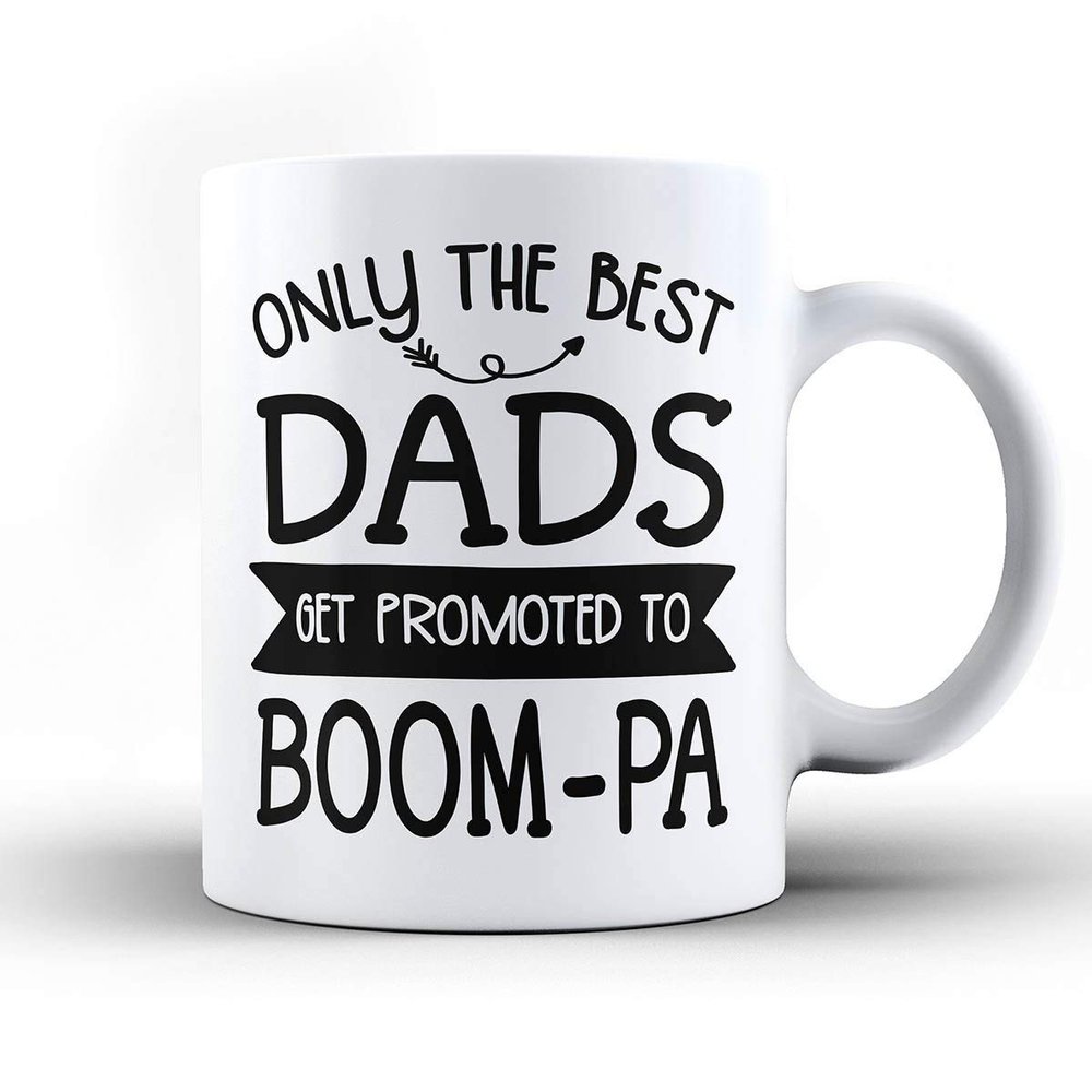 Boom-pa Grandpa Mug - 15oz White Mug, Best Dad's get Promoted to Boom-pa Great for new Grandpas or Grandfather, Grandparents Pregnancy Reveal & Birth Announcement Gift for New Baby