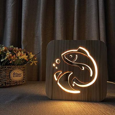 XDG Fish Theme 3D Wooden lamp LED Night Light Home Room Decoration Creative Table Lamps for Kids Gift