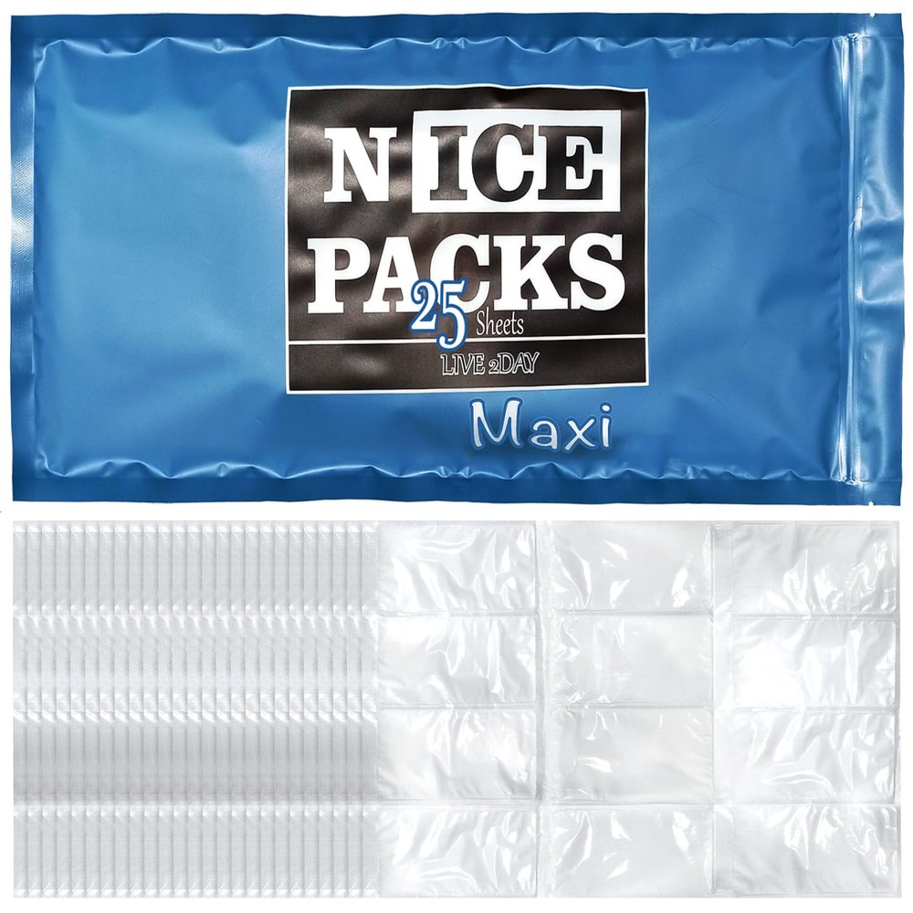 Nice Packs Reusable Dry Ice Packs for Shipping Frozen Food, Coolers, Lunch Boxes - Flexible and Long Lasting (25 Large Sheets)