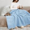THREAD SPREAD Organic GOTS Cotton Blanket, King/Cal King - 350GSM, Oversized Antistatic, Couch, Bed, Camping & Travel, Luxurious Herringbone All-Season Throw, Light Blue + Stylish Bonus Tote Bag view 1