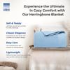 THREAD SPREAD Organic GOTS Cotton Blanket, King/Cal King - 350GSM, Oversized Antistatic, Couch, Bed, Camping & Travel, Luxurious Herringbone All-Season Throw, Light Blue + Stylish Bonus Tote Bag view 4