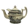 11" Pond Fishing Transferware Porcelain Teapot Antique Reproduction view 1