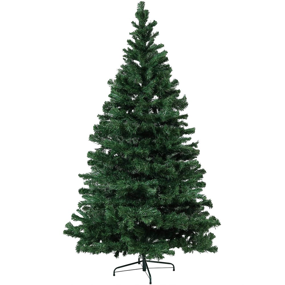 Sunnydaze 7-Foot Faux Canadian Pine Christmas Tree with Hinged Branches - Unlit PVC Artificial Tree with Metal Stand - Indoor Holiday Decoration - Full Profile - Easy to Assemble