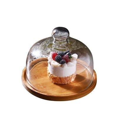 Wooden Plate with Lid, Restaurant Steak Tray Upgraded Glass Cake Dome Chip & Dip Server 6/8/10Inch (Size : 202014CM)