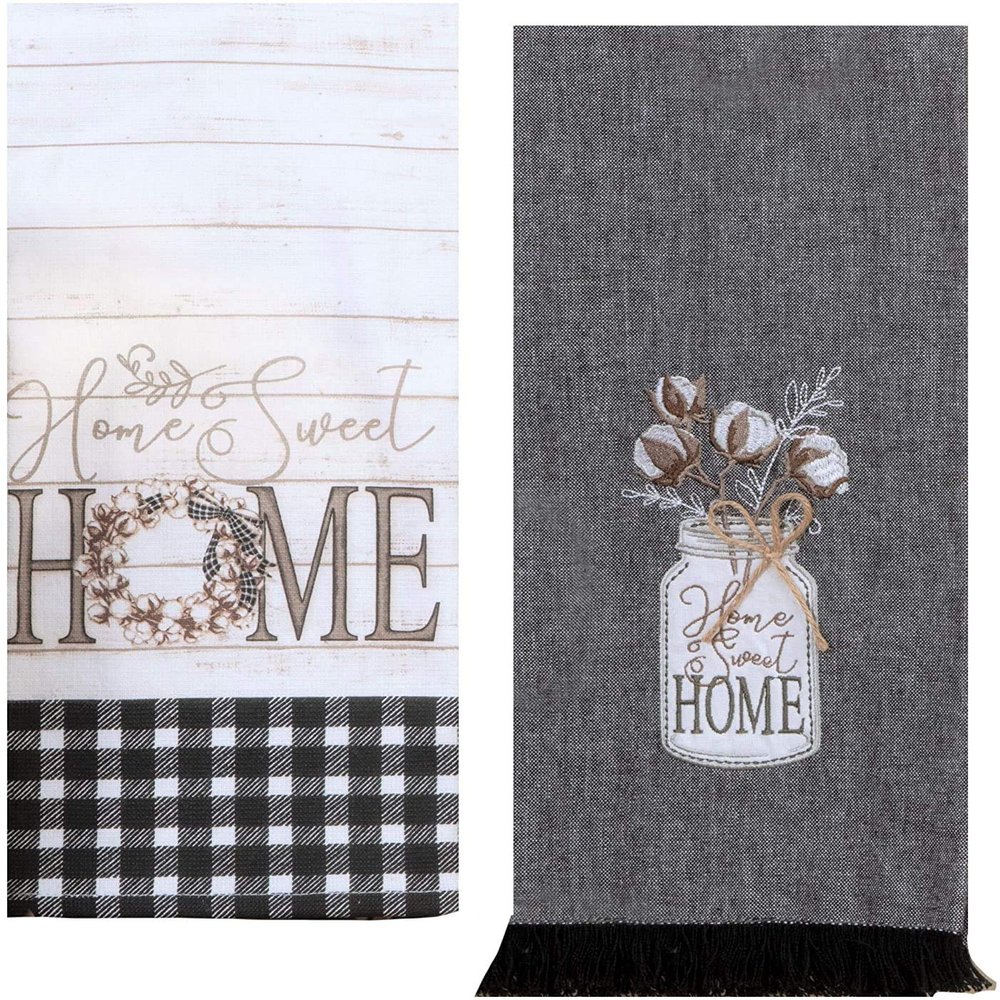 Kay Dee Designs Farmhouse Home Sweet Home Terry & Tea Towels, Set of 2 Farmhouse Rustic Kitchen Towels for Farmhouse Kitchen Decor Towels, Kitchen Hand Towels, Baking Cooking & Cleaning.