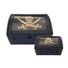 Schooner Bay Co. Set of 2 Black Pirate Flag Antique Vintage Style Nesting Trunks, 9-1/2" and 7" view 1