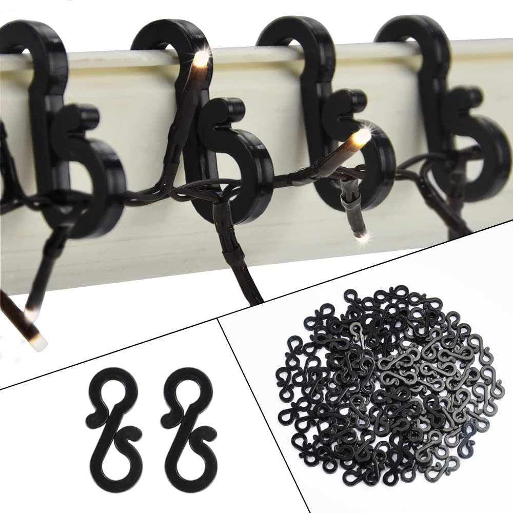 Vikdio 60 Pcs Black Gutter Hooks for Christmas Lights Outdoor, Gutter Clips for Fixing Christmas Meteor Shower Icicle Lights on Wedding Halloween Xmas Decorations Outdoor Party Garden Tree Window