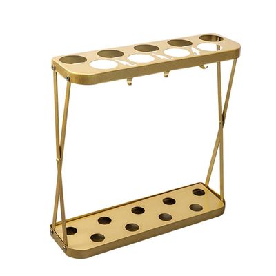 Umbrella Racks AYY Metal Umbrella Stand, Hotel Office Bookstore Cue Stick Storage Rack, Compact Size and Easy to Clean, White/Gold/Black, 9 Holes 6 Hooks 40.5x12x40cm (Color : Gold)