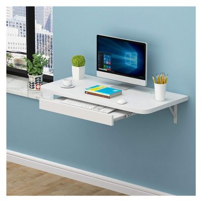 WZLL Wall-Mounted Computer Desk, Home Hanging Workbench with Keyboard Tray, for Living Room Bedroom Balcony, 5 Colors (Color : White, Size : 80x40cm)