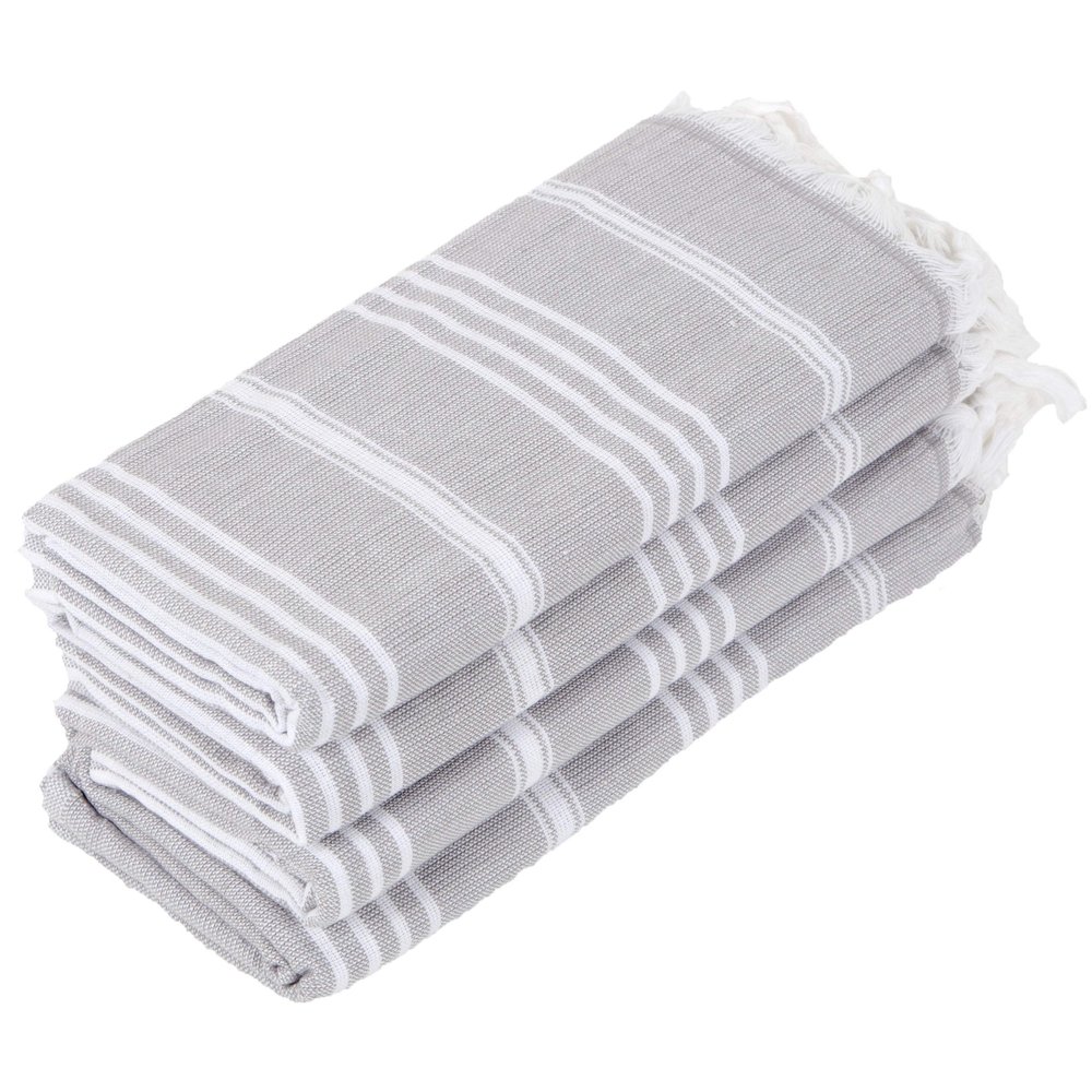 4 Pack Turkish Hand Towels for Bathroom -18 x 40 inch 100% Cotton Decorative Hand Towels - Lightweight Quick Dry Hand Towel for Kitchen - Decorative Set of 4 for Face Spa Gym - (Silver Gray)