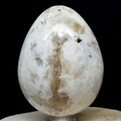 67mm Rainbow Moonstone Egg Natural Sparkling Mineral Feldspar Crystal Polished Stone Egg - India + Stand