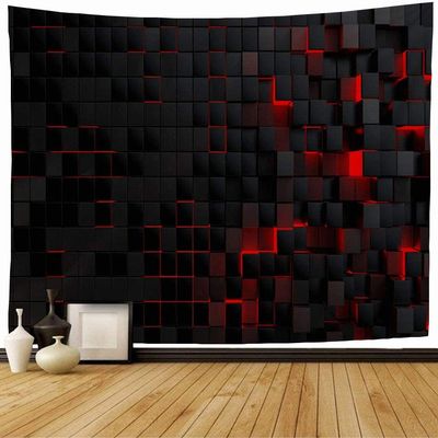 Starochi Tapestry Wall Hanging Robot Red Future Abstract Futuristic Cubes Shape Black Technology Tech Modern Cyber Neon Geometric Tapestry Decor Living Room Bedroom for Home 80x60 Inch