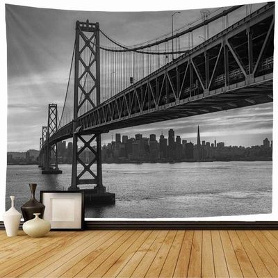 Staromin Tapestry Oakland Bay Bridge Connect Between Beautiful San Francisco Island Skyline White Architecture Area Vintage Tapestry Wall Hanging for Bedroom Home Dorm 80x60 Inch
