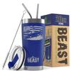 1966-77 Ford Bronco 4x4 American Flag BEAST 20 oz Stainless Steel Insulated Tumbler w/Lid, 2 Straws, Brush and Gift Box royal view 1