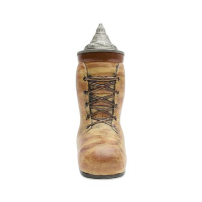 1 Liter | OktoberfestHaus Beer Boot Ceramic Beer Mug With Handle Okoberfest Stein and Metal Lid Masskrug Aleman and Jarra Stein Beer Mug and Beer Steins for Men Are a Beer Lover Gift Idea