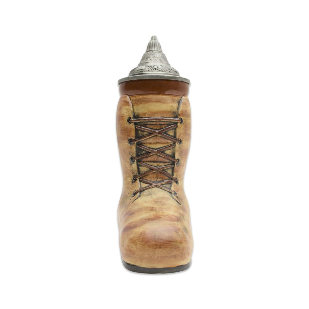 1 Liter | OktoberfestHaus Beer Boot Ceramic Beer Mug With Handle Okoberfest Stein and Metal Lid Masskrug Aleman and Jarra Stein Beer Mug and Beer Steins for Men Are a Beer Lover Gift Idea